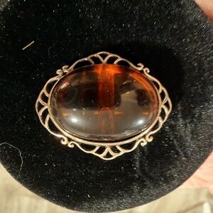 Sterling Silver and Amber Oval Brooch